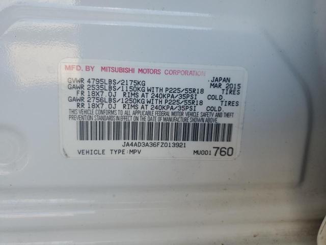 JA4AD3A36FZ013921 - 2015 MITSUBISHI OUTLANDER SE WHITE photo 12