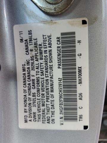 2HGFB2F96CH519142 - 2012 HONDA CIVIC EXL ვერცხლისფერი ფოტო 13