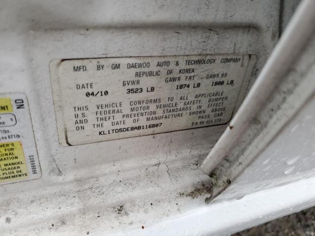 KL1TD5DE8AB116807 - 2010 CHEVROLET AVEO LS 白色 照片 12