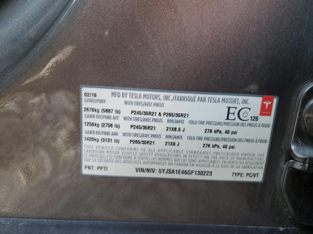 5YJSA1E46GF130223 - 2016 TESLA MODEL S Մոխրագույն լուսանկար 12