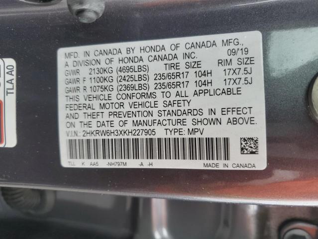 2HKRW6H3XKH227905 - 2019 HONDA CR-V LX Gris foto 14