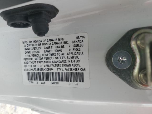 2HGFC4B06GH308674 - 2016 HONDA CIVIC LX თეთრი ფოტო 12