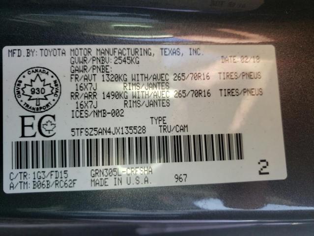 5TFSZ5AN4JX135528 - 2018 TOYOTA TACOMA ACCESS CAB ნაცრისფერი ფოტო 12