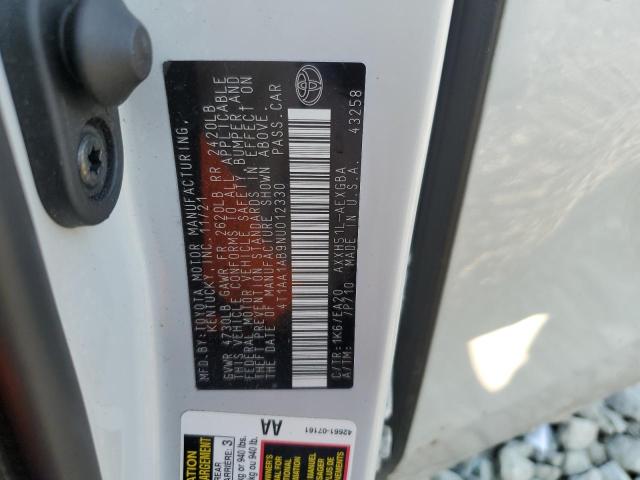 4T1AA1AB9NU012330 - 2022 TOYOTA AVALON XLE WHITE photo 13