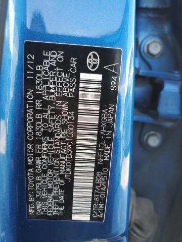 JTDKDTB39C1030134 - 2012 TOYOTA PRIUS C BLUE photo 12