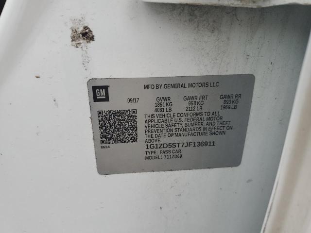 1G1ZD5ST7JF136911 - 2018 CHEVROLET MALIBU LT Blanc photo 12