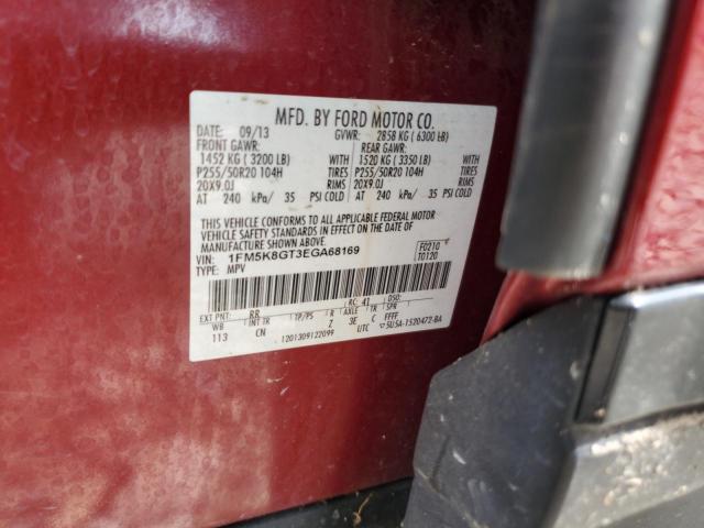 1FM5K8GT3EGA68169 - 2014 FORD EXPLORER SPORT Rot Foto 13