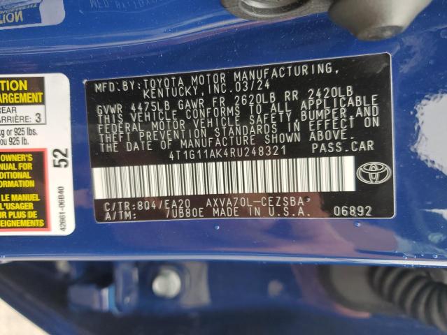 4T1G11AK4RU248321 - 2024 TOYOTA CAMRY SE NIGHT SHADE BLUE photo 13