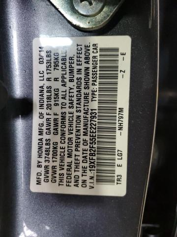 19XFB2F55EE227931 - 2014 HONDA CIVIC LX Сірий фото 12