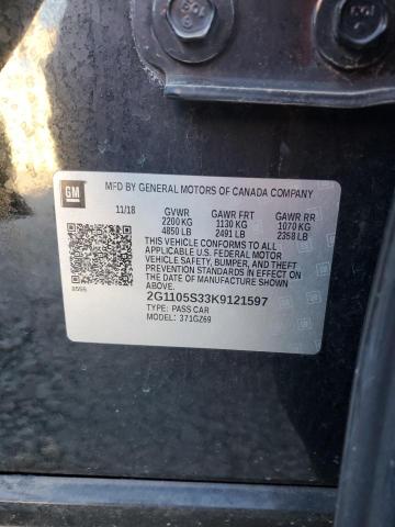 2G1105S33K9121597 - 2019 CHEVROLET IMPALA PREMIER შავი ფოტო 12