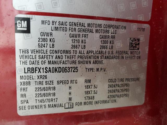 LRBFX1SA0KD063725 - 2019 BUICK ENVISION PREFERRED Rot Foto 13