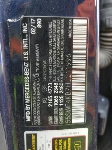 55SWF4KB7HU211996 - 2017 MERCEDES-BENZ C 300 4MATIC BLUE photo 13