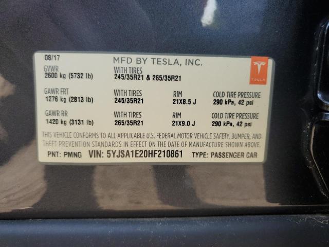 5YJSA1E20HF210861 - 2017 TESLA MODEL S CHARCOAL photo 12