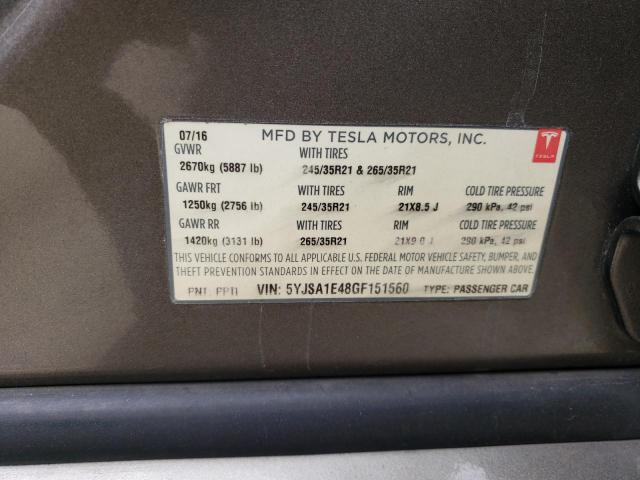 5YJSA1E48GF151560 - 2016 TESLA MODEL S Gris foto 13