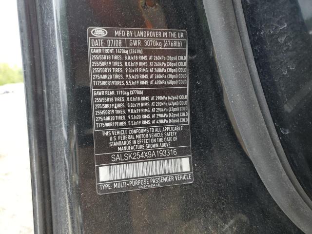 SALSK254X9A193316 - 2009 LAND ROVER RANGE ROVE HSE BLACK photo 13