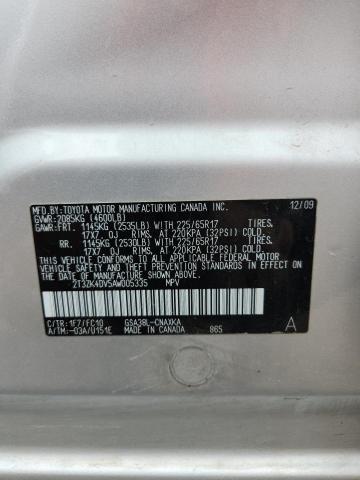 2T3ZK4DV5AW005335 - 2010 TOYOTA RAV4 SILVER photo 13