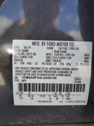 1FMSK8FH4LGA06146 - 2020 FORD EXPLORER LIMITED Gris photo 14