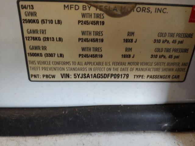 5YJSA1AG5DFP09179 - 2013 TESLA MODEL S أبيض صورة 10