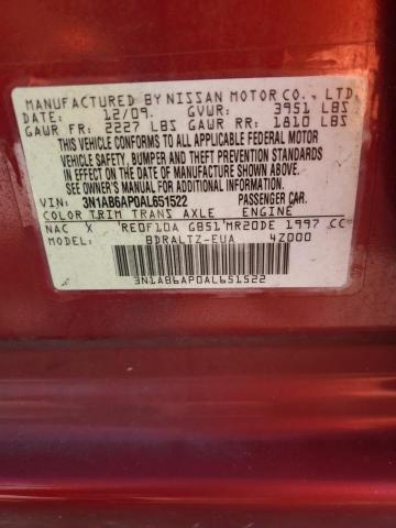 3N1AB6AP0AL651522 - 2010 NISSAN SENTRA 2.0 RED photo 12