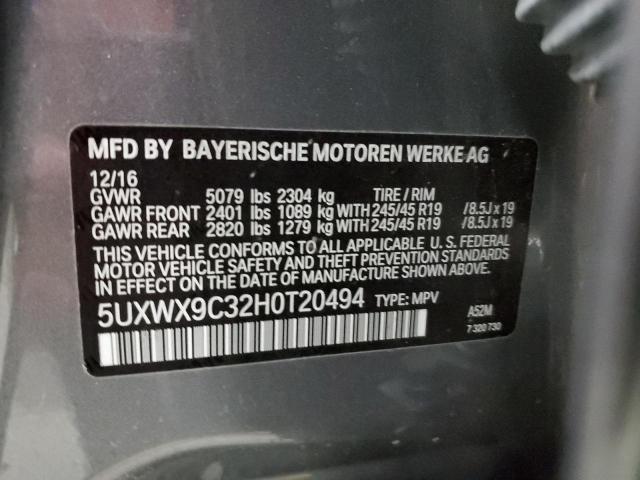 5UXWX9C32H0T20494 - 2017 BMW X3 XDRIVE28I GRAY photo 13