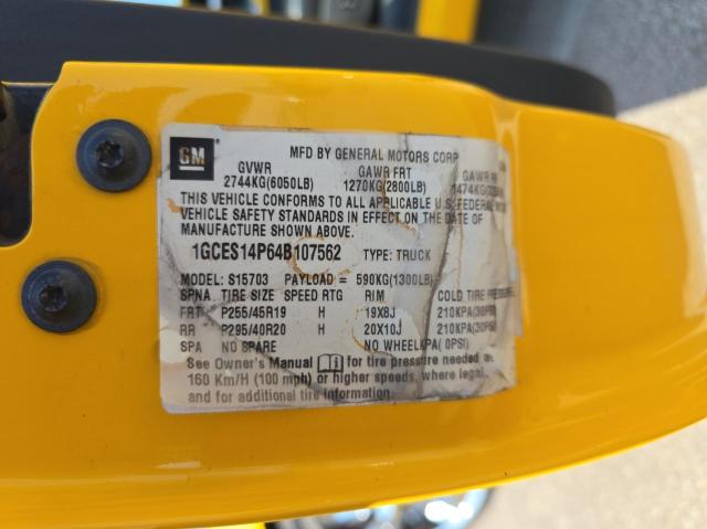 1GCES14P64B107562 - 2004 CHEVROLET SSR 黄色 照片 10