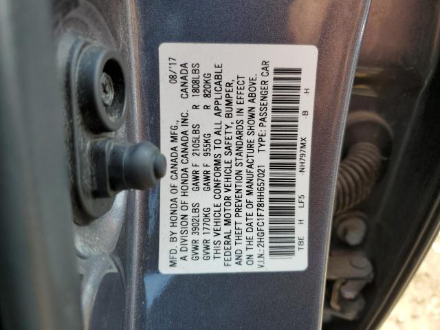2HGFC1F78HH657021 - 2017 HONDA CIVIC EXL CHARCOAL photo 12