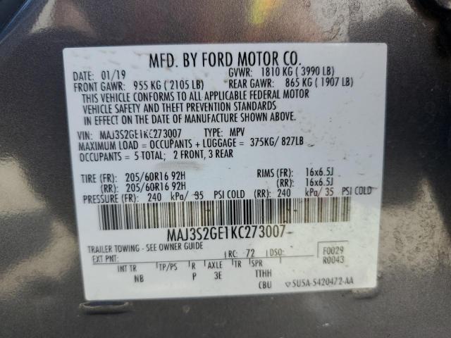 MAJ3S2GE1KC273007 - 2019 FORD ECOSPORT SE Szary zdjęcie 12