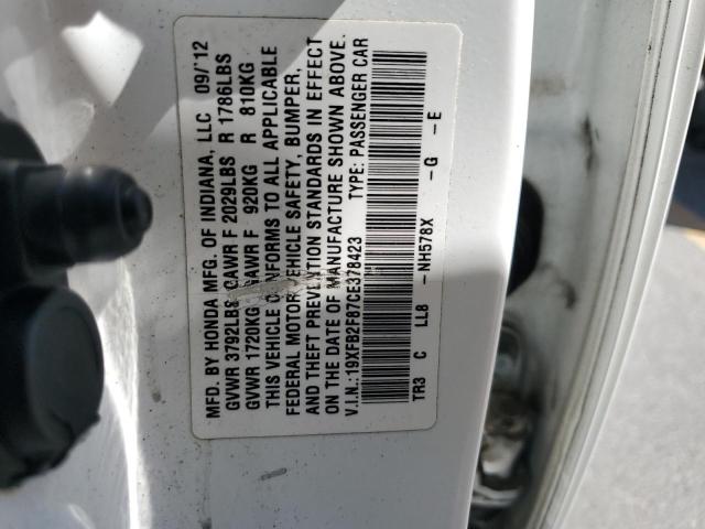 19XFB2F87CE378423 - 2012 HONDA CIVIC EX WHITE photo 13