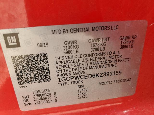 1GCPWCED6KZ393155 - 2019 CHEVROLET SILVERADO C1500 LT RED photo 12