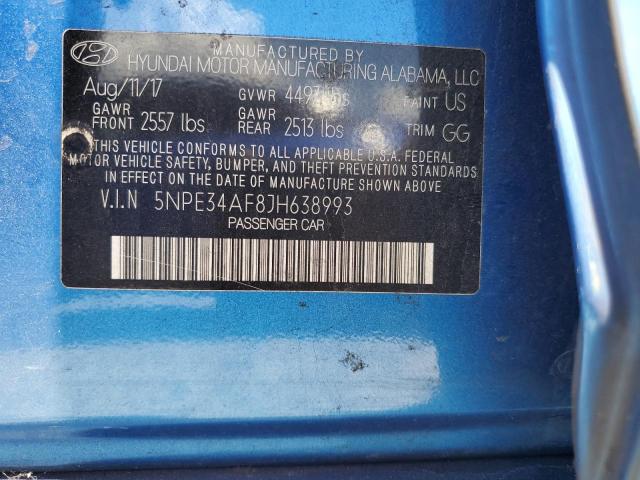 5NPE34AF8JH638993 - 2018 HYUNDAI SONATA SPORT 蓝色 照片 12