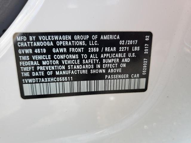 1VWDT7A3XHC055511 - 2017 VOLKSWAGEN PASSAT R-LINE თეთრი ფოტო 12
