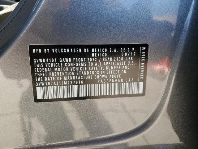 3VW167AJ1JM227616 - 2018 VOLKSWAGEN JETTA S GRAY photo 12
