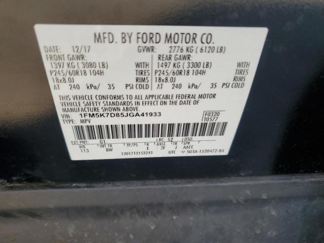 1FM5K7D85JGA41933 - 2018 FORD EXPLORER XLT BLACK photo 13