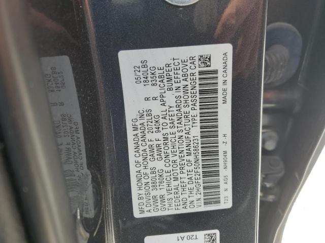 2HGFE2F50NH586231 - 2022 HONDA CIVIC SPORT GRAY photo 12