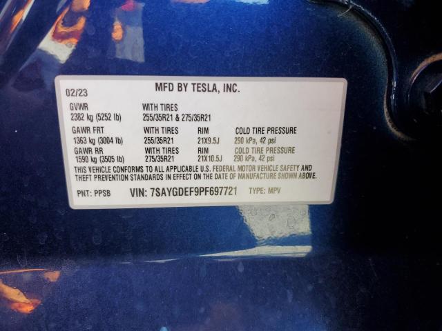 7SAYGDEF9PF697721 - 2023 TESLA MODEL Y ლურჯი ფოტო 13