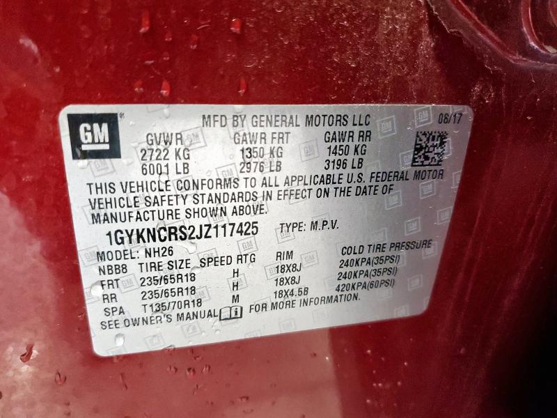 1GYKNCRS2JZ117425 - 2018 CADILLAC XT5 LUXURY 红色 照片 12