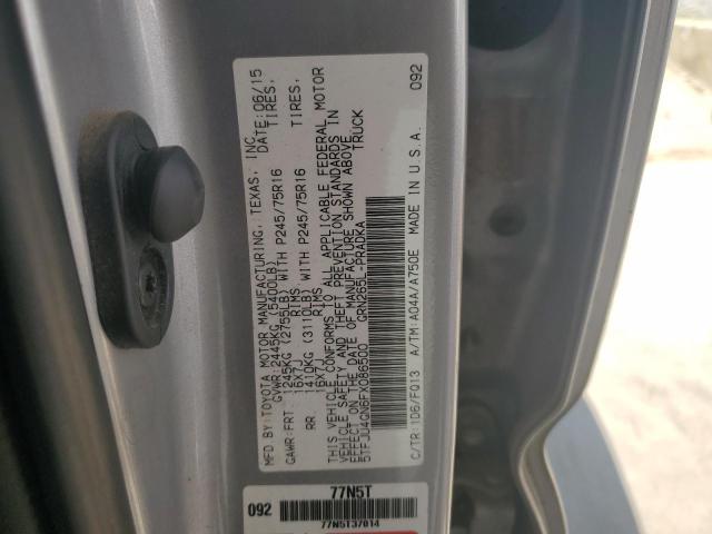 5TFJU4GN6FX086500 - 2015 TOYOTA TACOMA DOUBLE CAB PRERUNNER GRAY photo 12