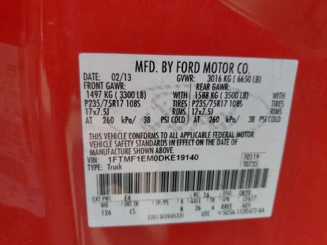 1FTMF1EM0DKE19140 - 2013 FORD F150 RED photo 12