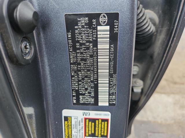 4T1BK46K68U063428 - 2008 TOYOTA CAMRY LE GRAY photo 12