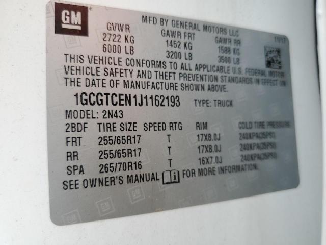 1GCGTCEN1J1162193 - 2018 CHEVROLET COLORADO LT WHITE photo 12