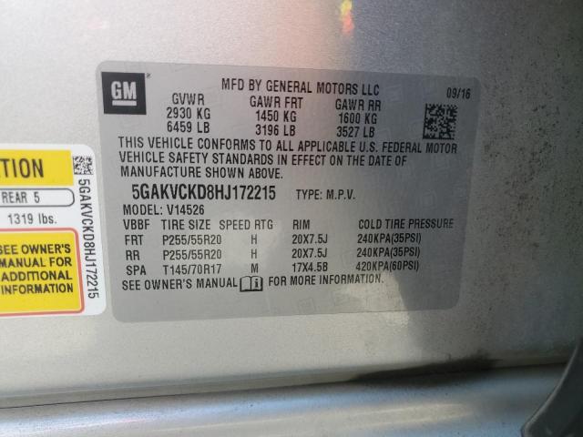 5GAKVCKD8HJ172215 - 2017 BUICK ENCLAVE ვერცხლისფერი ფოტო 13