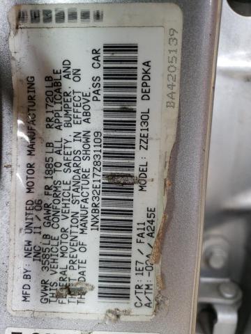 1NXBR32E17Z831109 - 2007 TOYOTA COROLLA CE SILVER photo 12