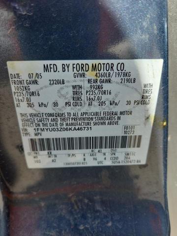 1FMYU03Z06KA46731 - 2006 FORD ESCAPE XLT 蓝色 照片 12