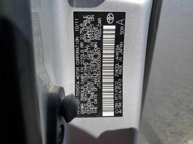 JTDKN3DUXB5336897 - 2011 TOYOTA PRIUS 银色 照片 12