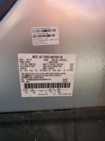 1FM5K8D8XKGB49178 - 2019 FORD EXPLORER XLT 银色 照片 13