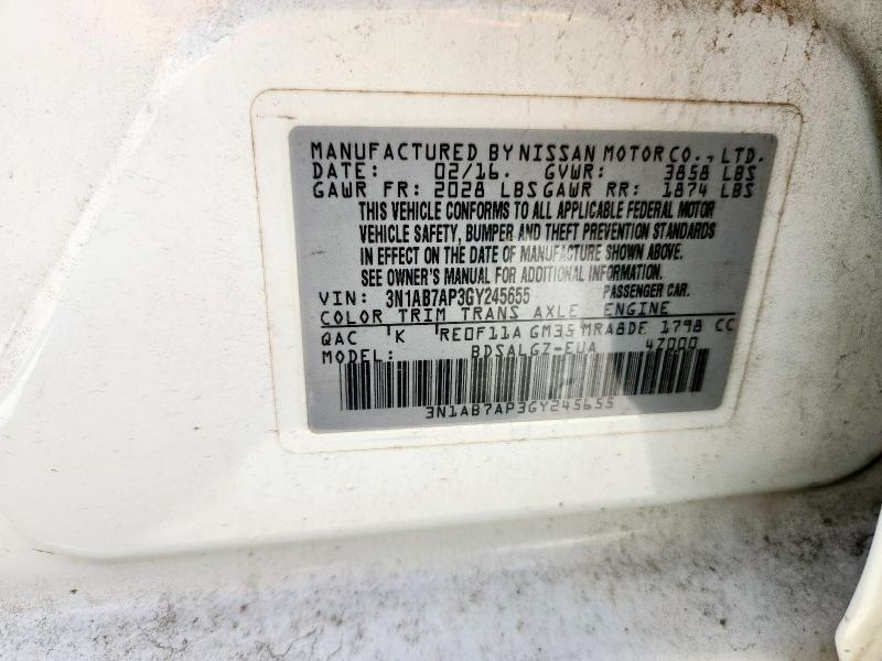 3N1AB7AP3GY245655 - 2016 NISSAN SENTRA S WHITE photo 12