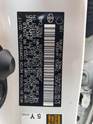 JTDKBRFUXH3553976 - 2017 TOYOTA PRIUS WHITE photo 13