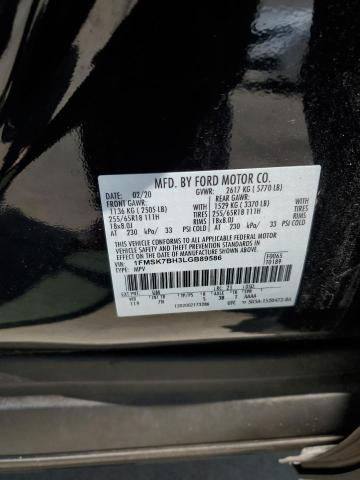 1FMSK7BH3LGB89586 - 2020 FORD EXPLORER BLACK photo 12