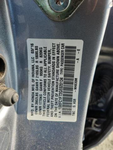 19XFC1F72GE020134 - 2016 HONDA CIVIC EXL SILVER photo 12