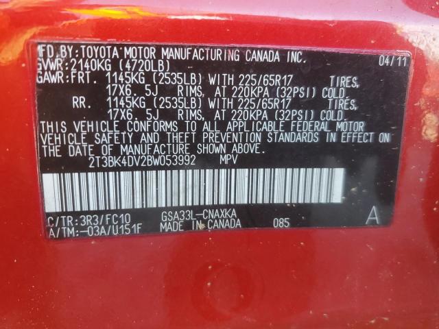 2T3BK4DV2BW053992 - 2011 TOYOTA RAV4 Червоний фото 13
